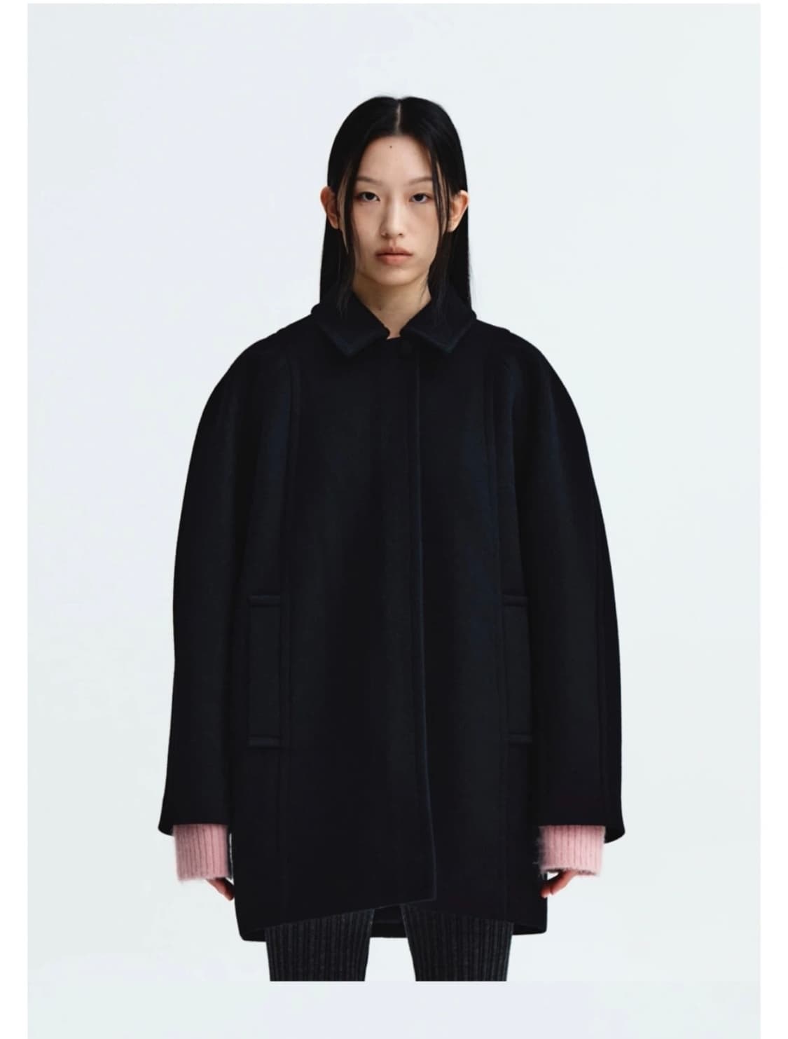 마뗑킴 래글런 울하프코트 네이비 상품이미지1