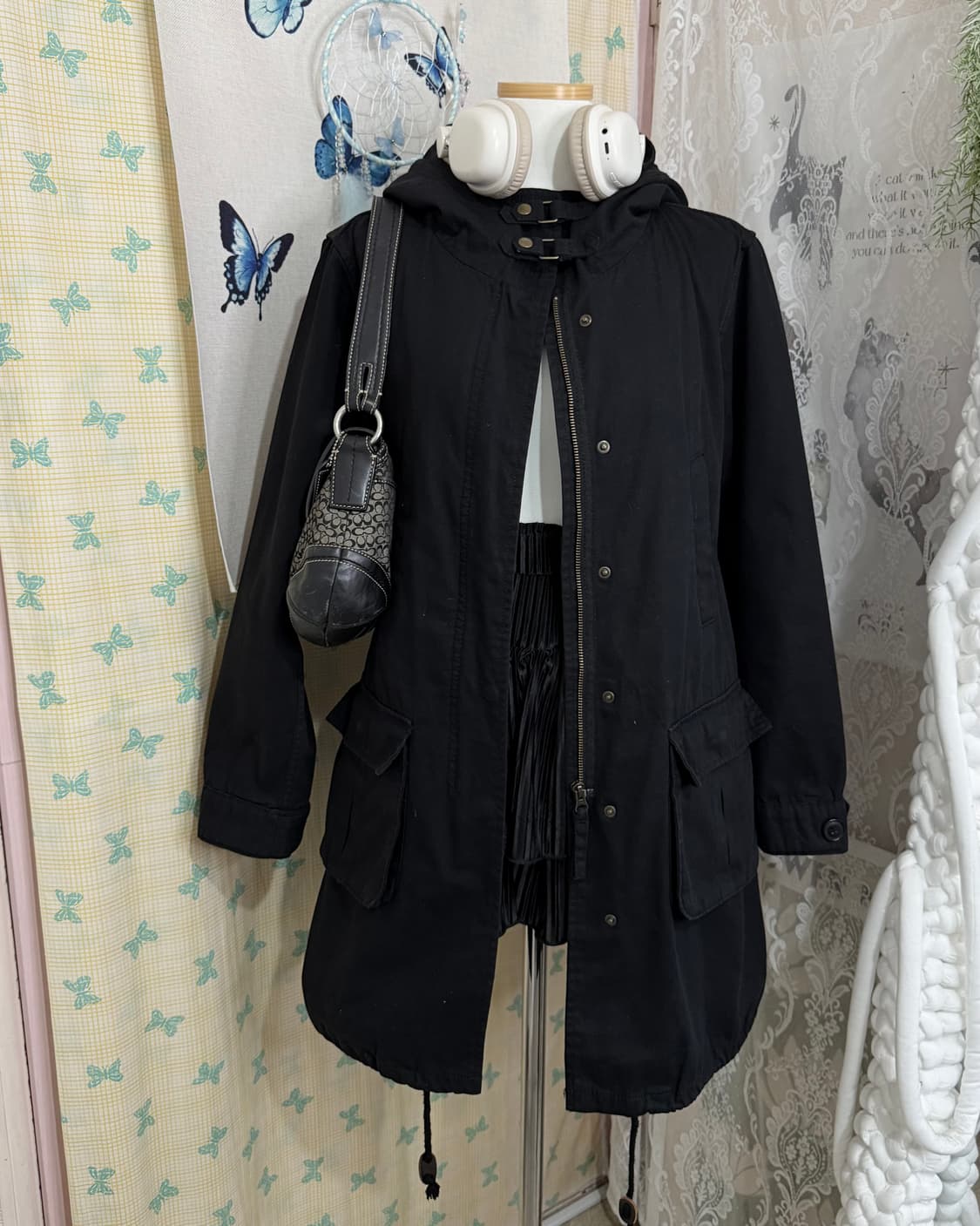 블랙 넥 버클 후드 야상 자켓 상품이미지4