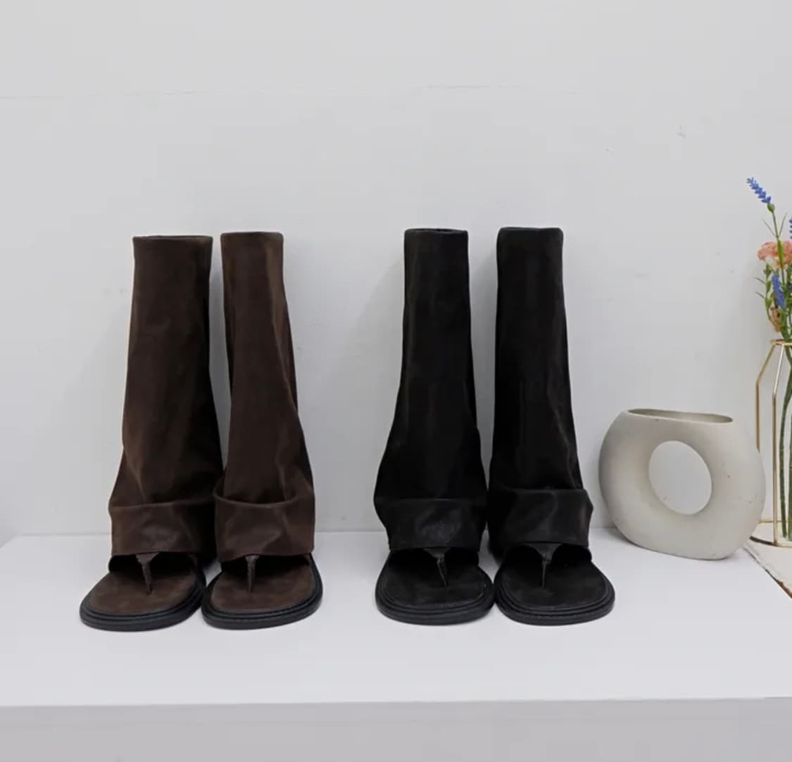 레이어드 워머 셔링 쪼리 하프부츠 미들부츠 브라운 250 상품이미지1