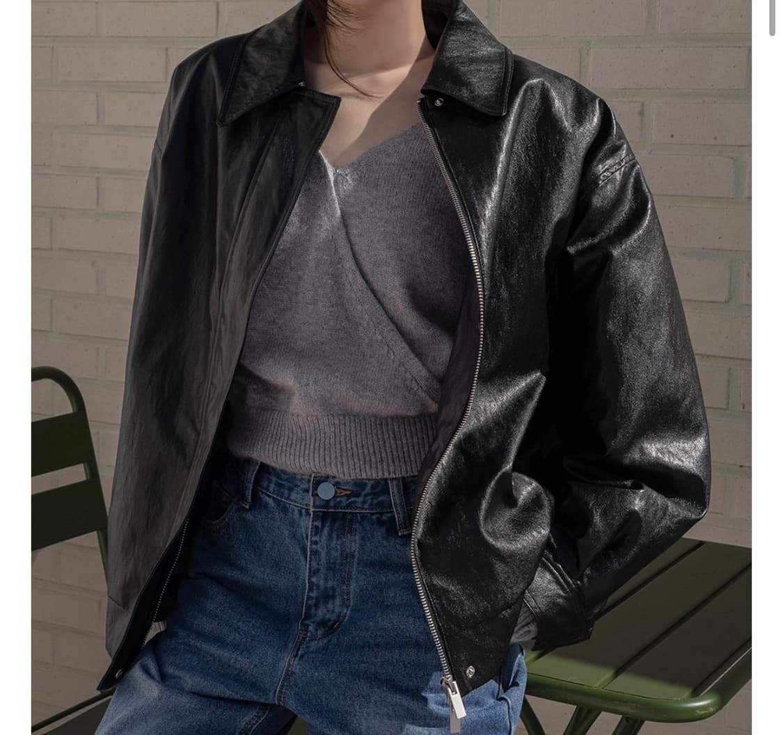 누빔 오버핏 레더 자켓 상품이미지3