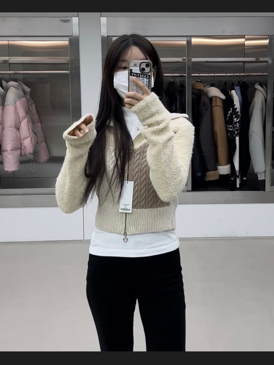 새상품/구할수없는/약20%저렴)인스턴트펑크 믹스집업울가디건-아이보리 상품이미지1