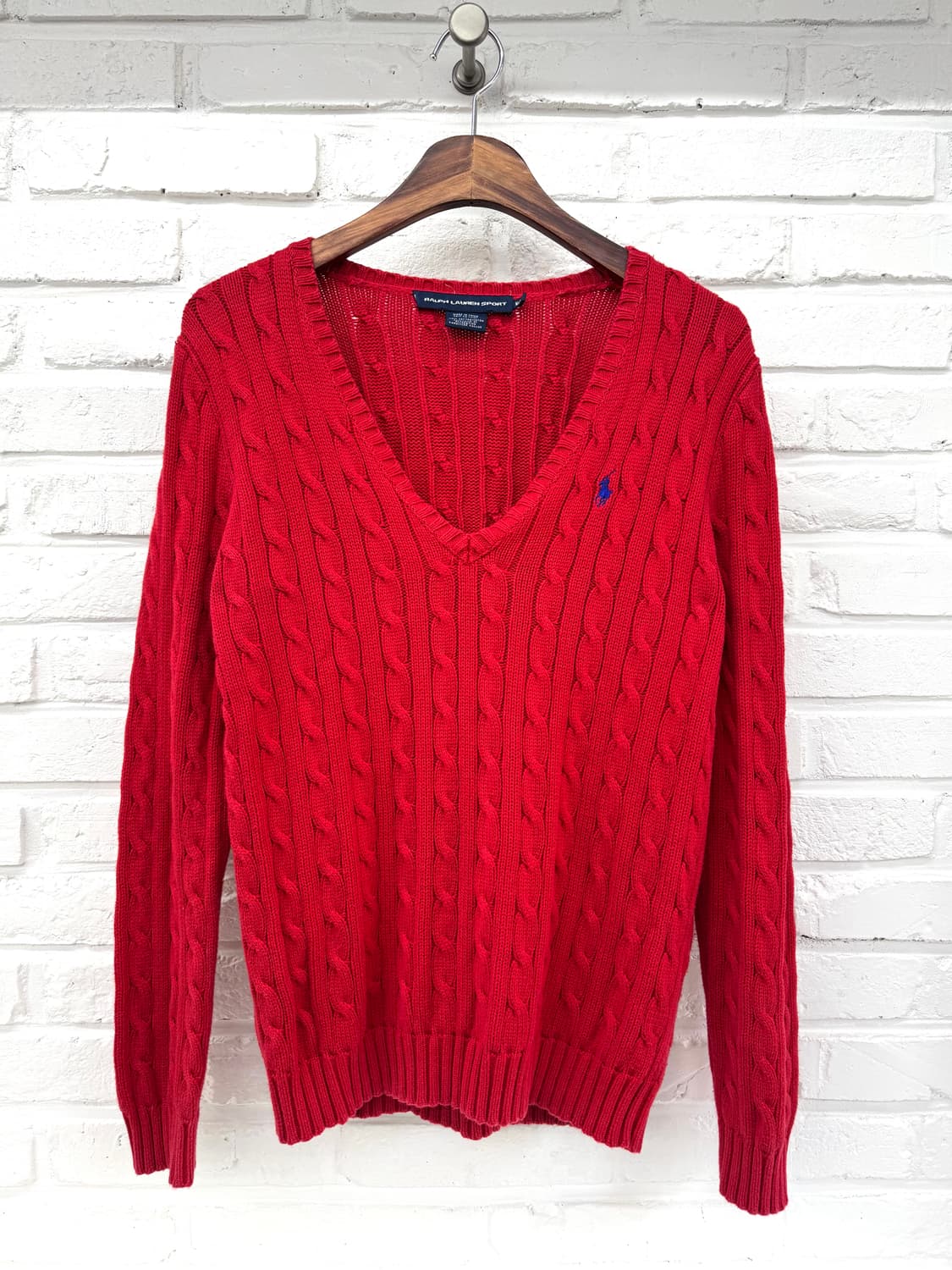 폴로 스포츠 레드 브이넥 케이블 니트  상품이미지3