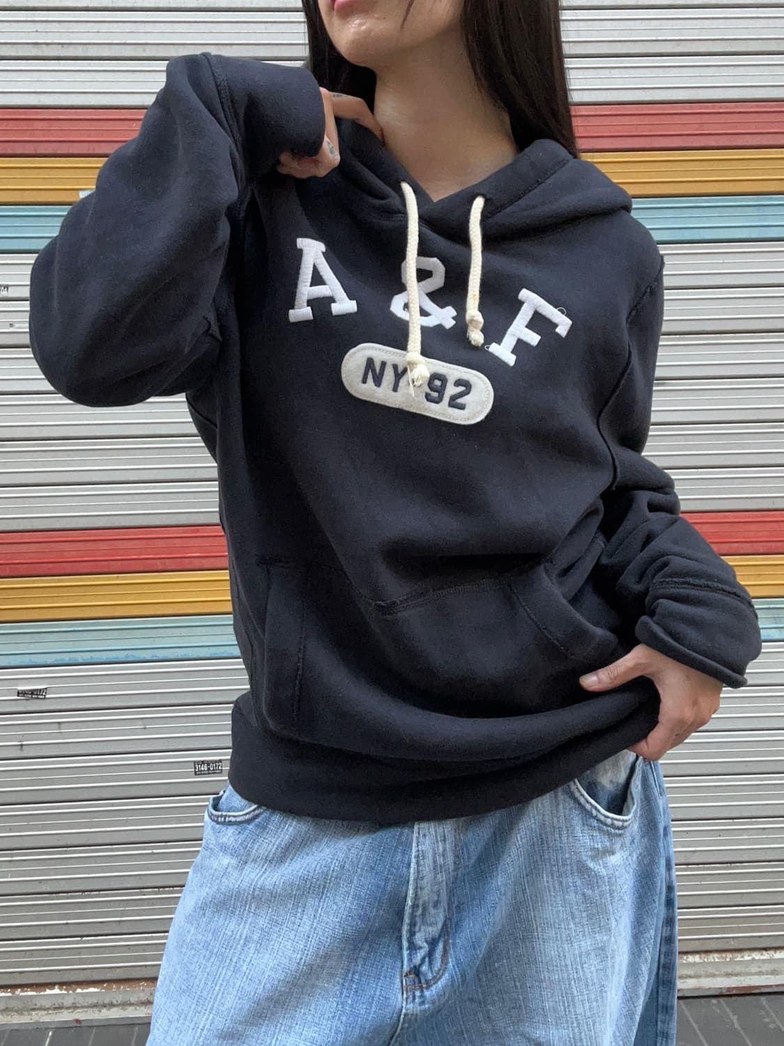 00s ABERCROMBIE 그런지 블랙 스웻 후디 상품이미지3