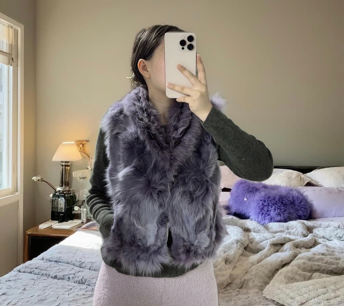빈티지 보라 리본 여우털 폭스퍼 조끼 베스트 상품이미지9