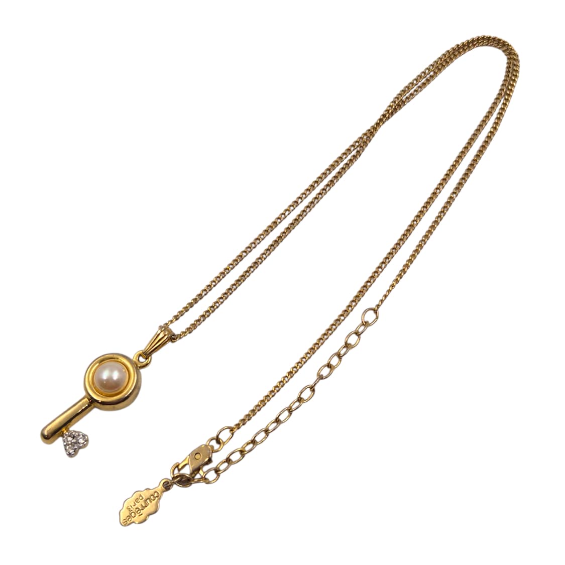 90s 프랑스 꾸레쥬 진주 하트 열쇠 큐빅 목걸이 상품이미지2