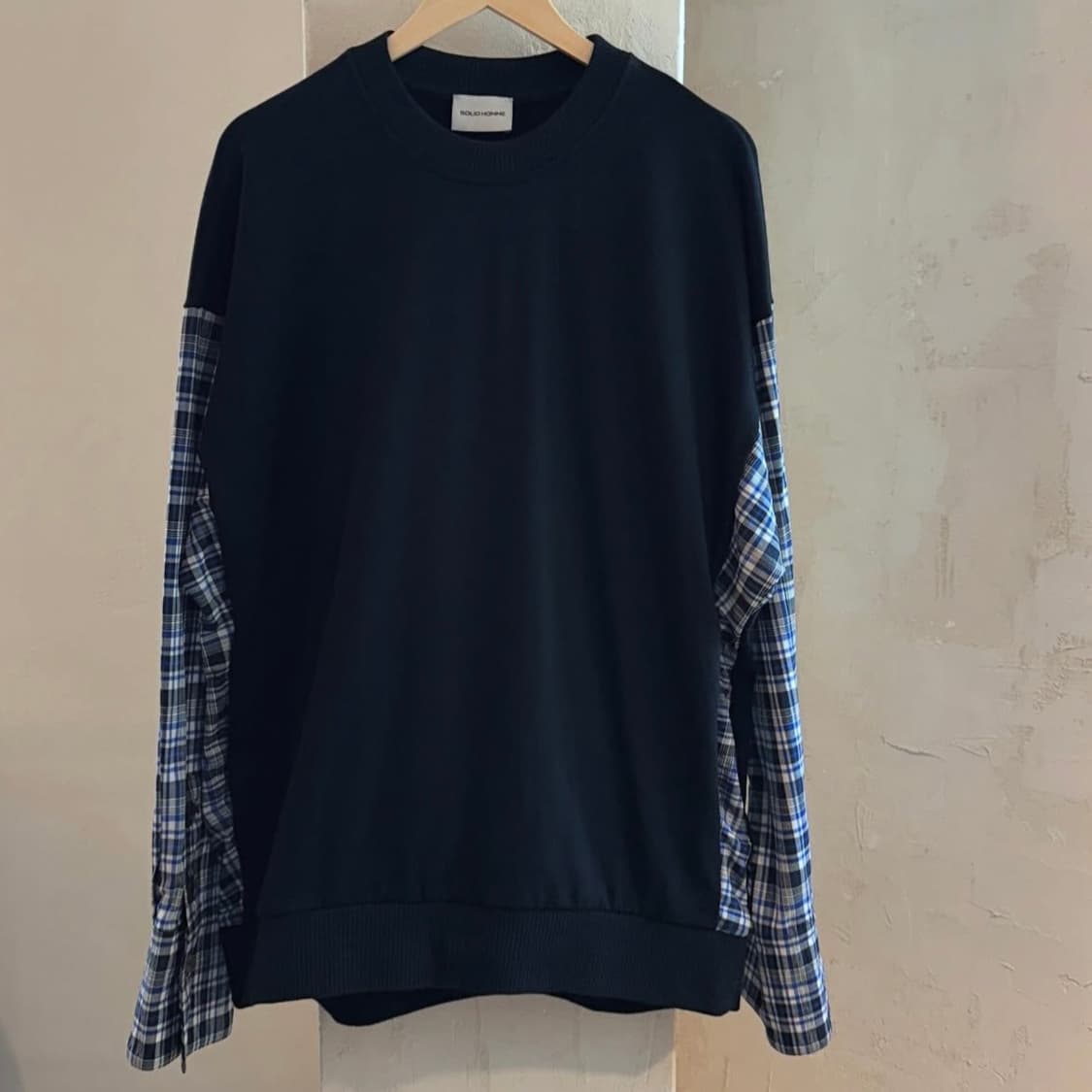 솔리드 옴므 체크 슬리브 레이어드 상품이미지2