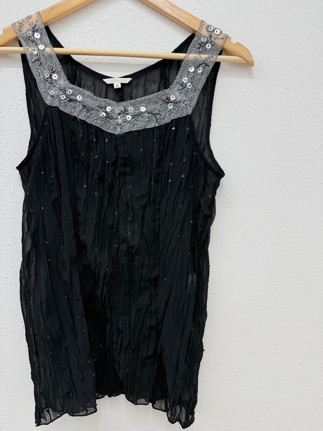 빈티지 블랙 시스루 스팽글 레이어드 슬리브리스 상품이미지2