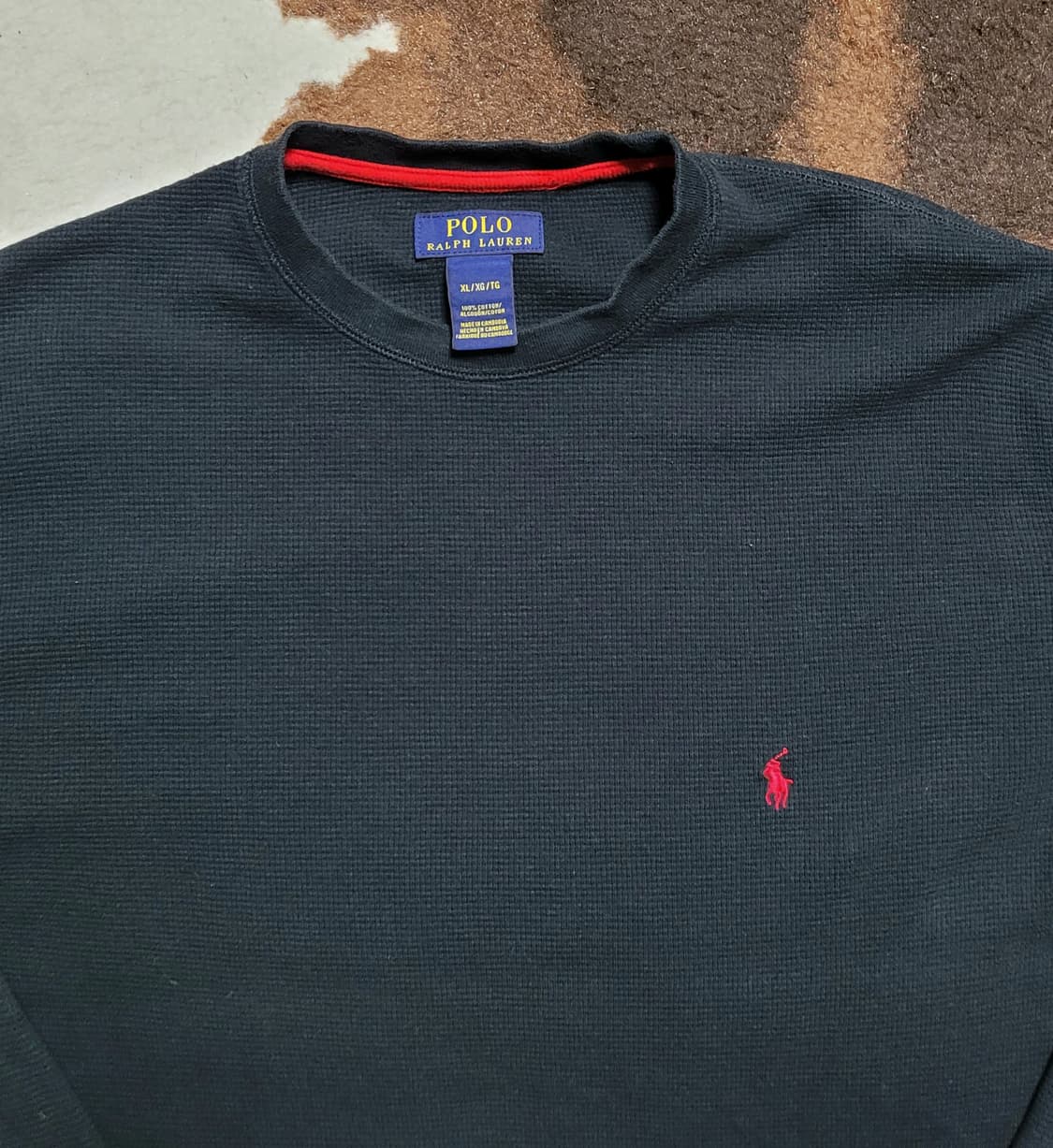 폴로 랄프로렌 남성용 블랙 와플 라운드 긴팔 티셔츠(XL) 상품이미지3