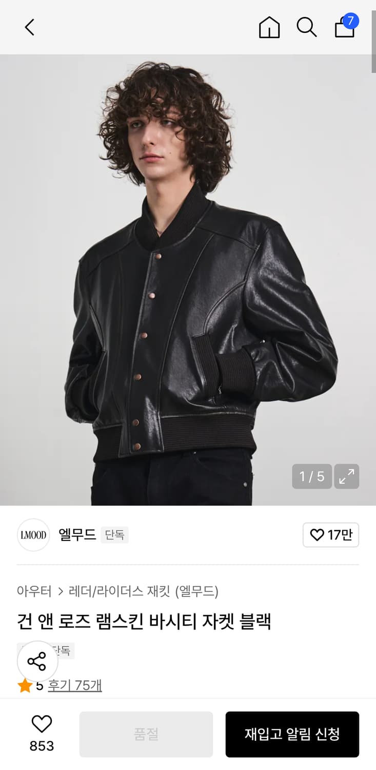 엘무드 건 앤 로즈 램스킨 바시티 자켓 상품이미지1