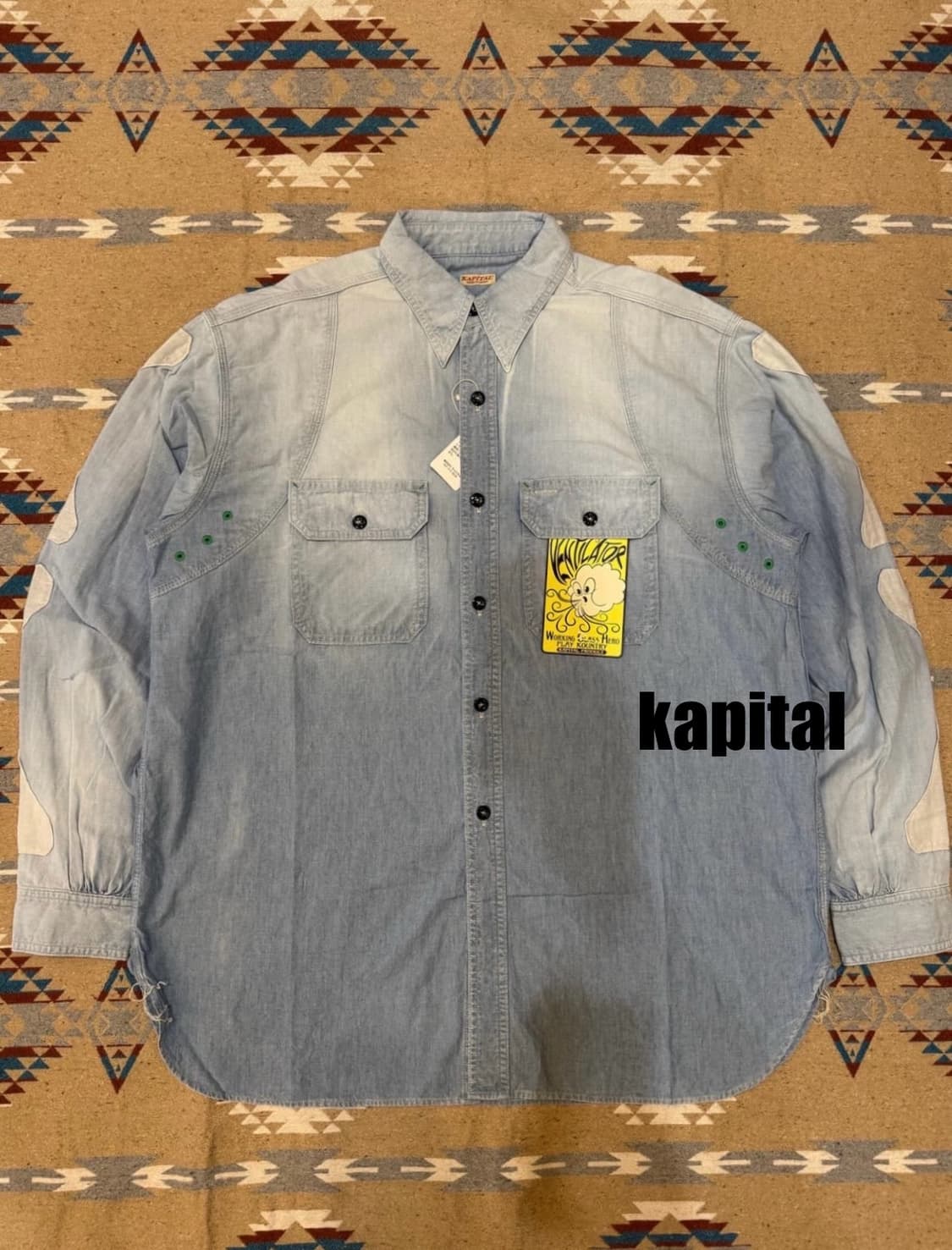 [4][XL] 캐피탈 샴브레이 투톤 본 패치 벤틸레이터 워크 셔츠 삭스 상품이미지1