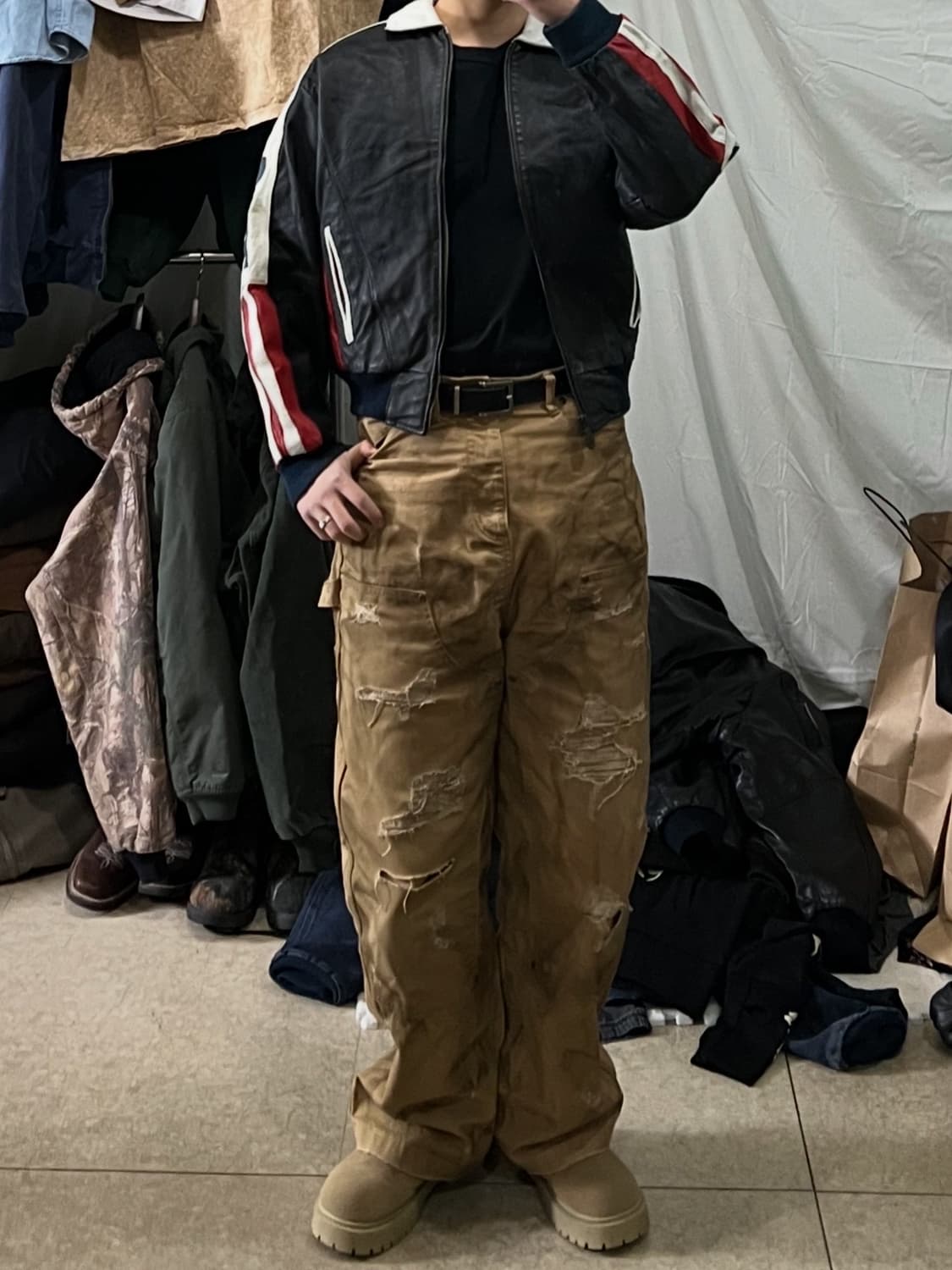 Michael Hoban 빈티지 성조기 가죽 자켓 상품이미지3