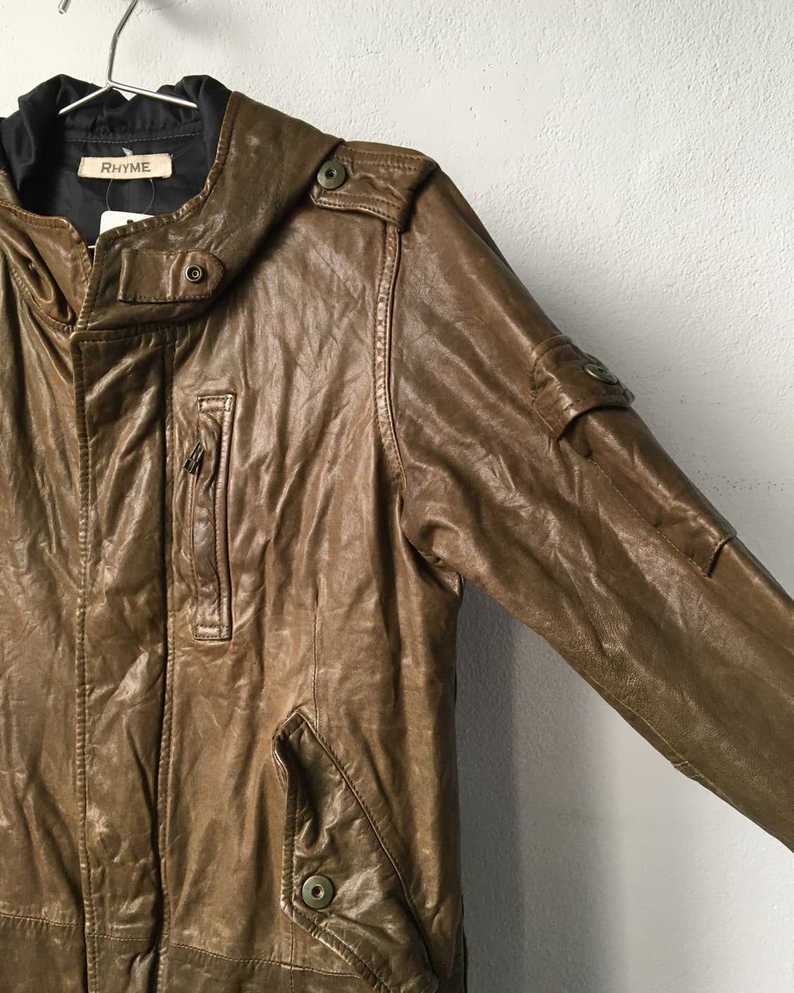 High neck long hood leather jacket 상품이미지8