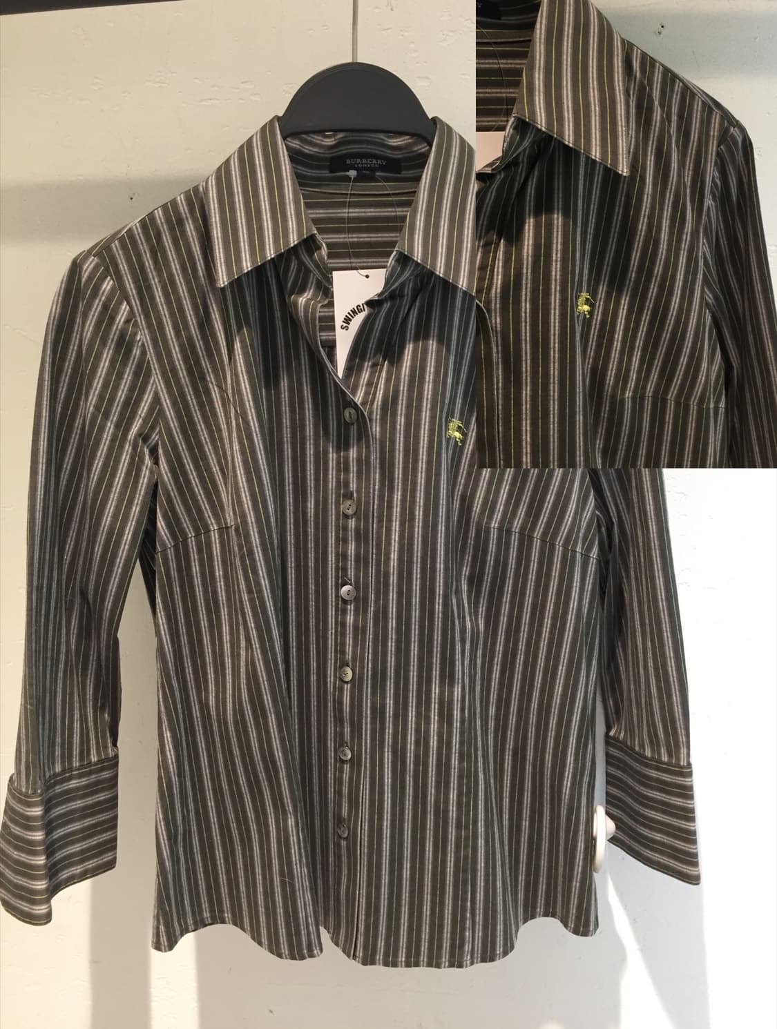 버버리 빈티지 그린 스트라이프 7부셔츠 상품이미지3