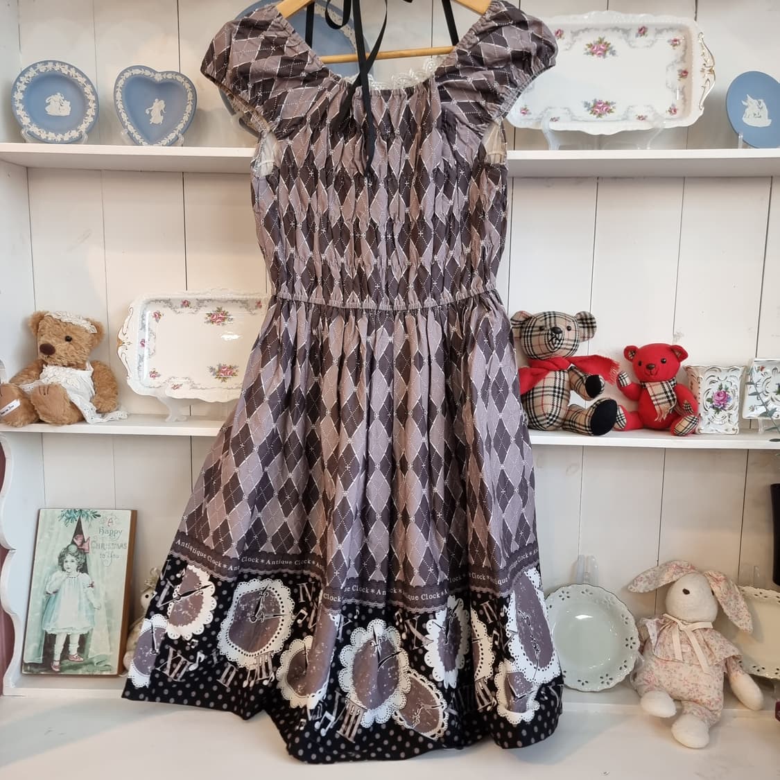 빈티지 다이아몬드 패턴 리본 원피스 상품이미지8