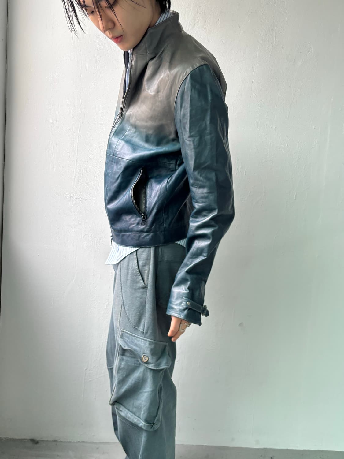 아르마니 익스체인지 그라데이션 램스킨 레더 자켓 상품이미지5