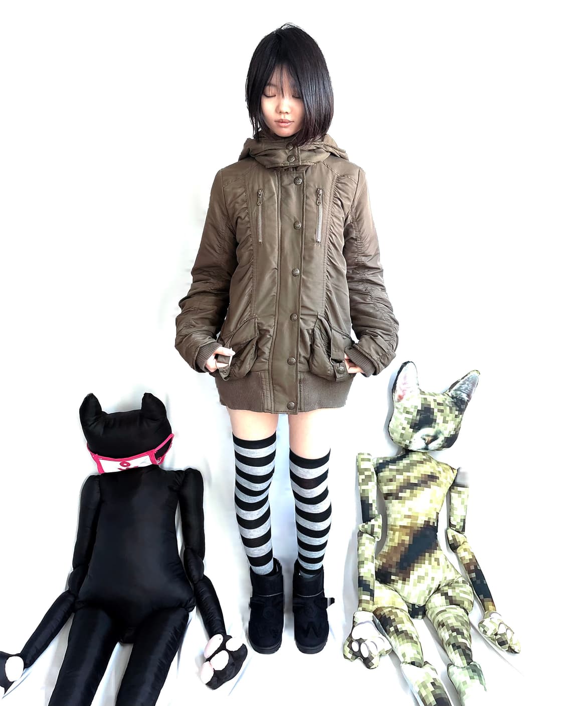 Khaki shrring banded padded field coat 상품이미지10