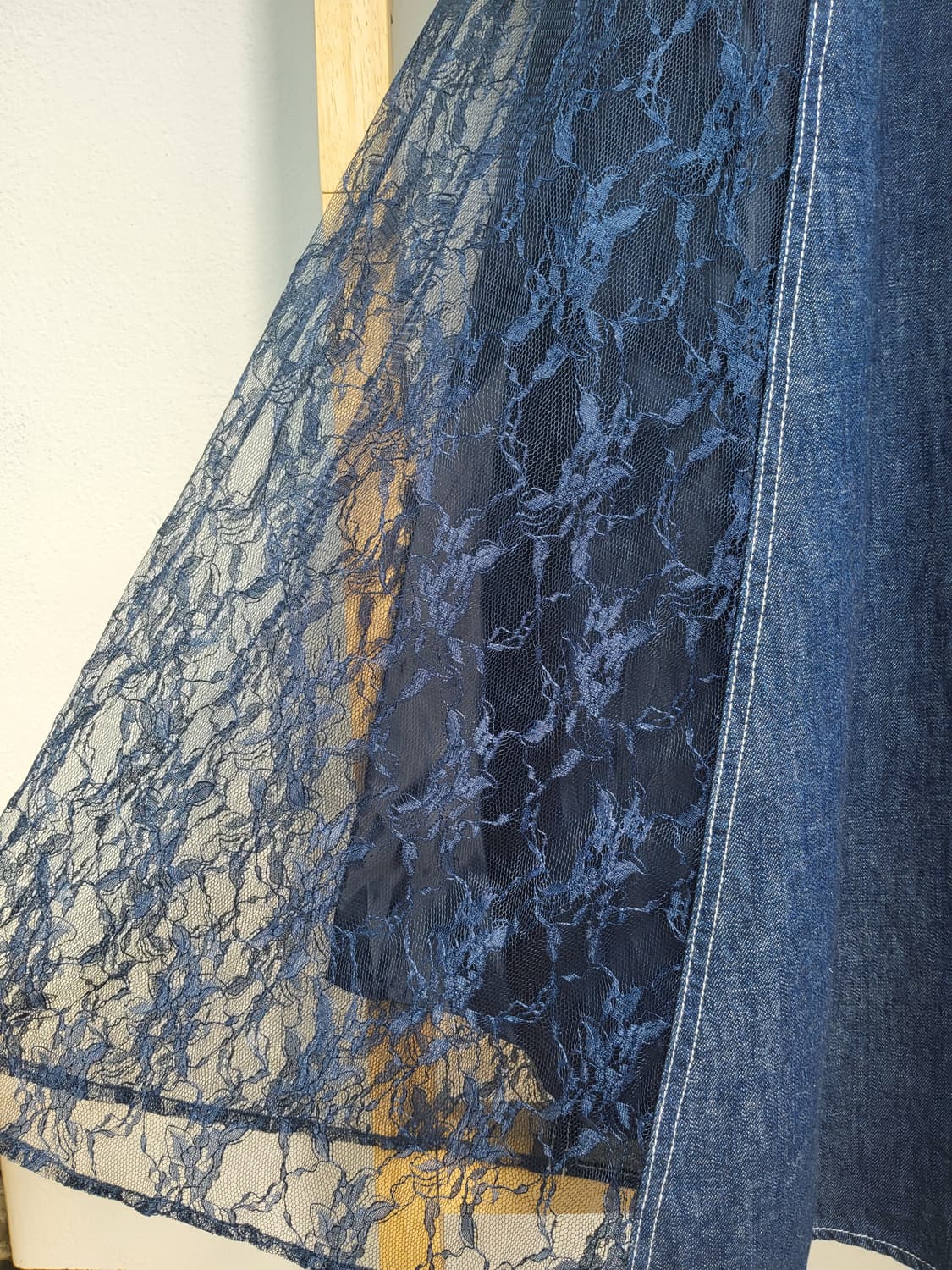 레이스 데님 멜빵 롱스커트 상품이미지5