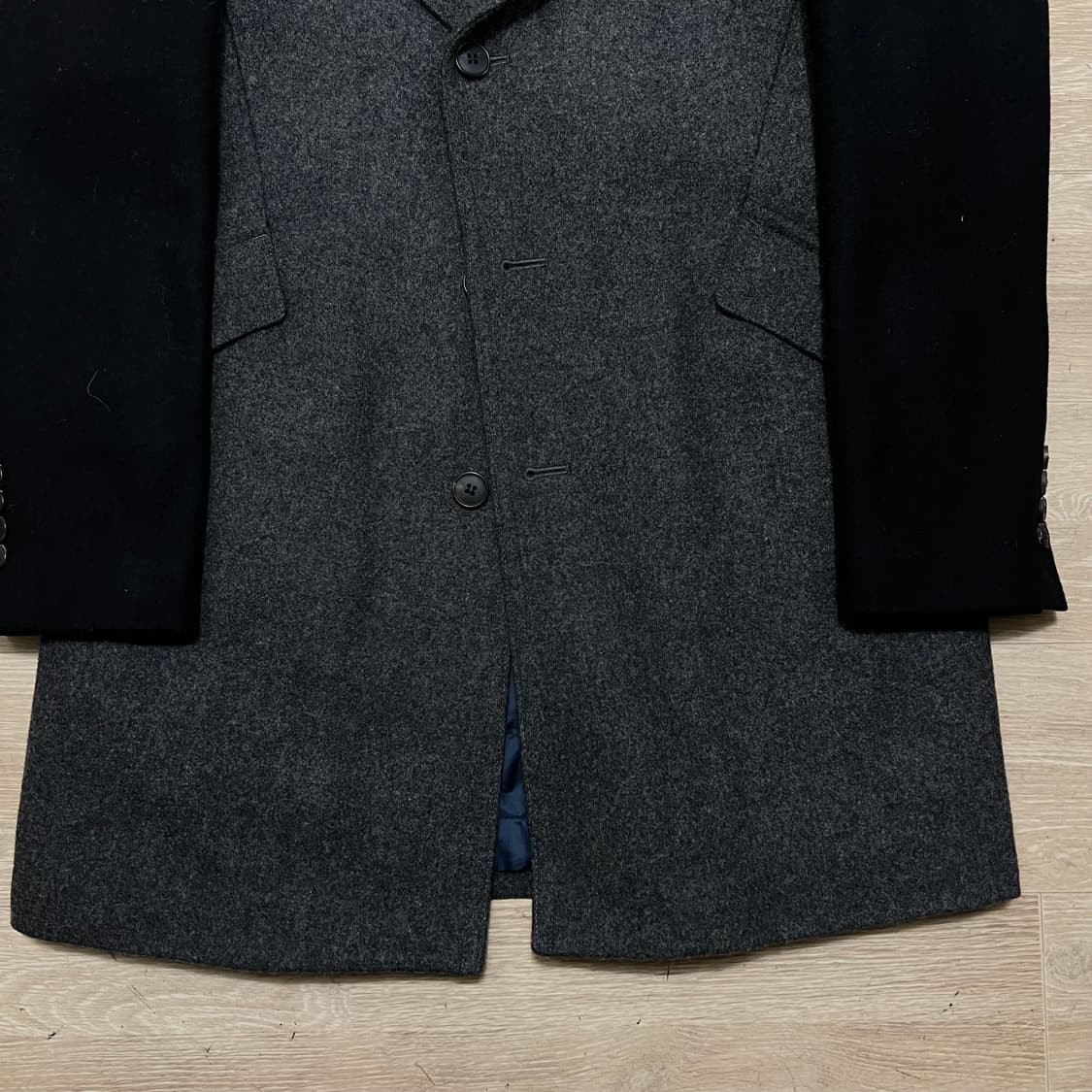 트루젠 모직 배색 하이넥 싱글코트 [그레이] XL/105 상품이미지3