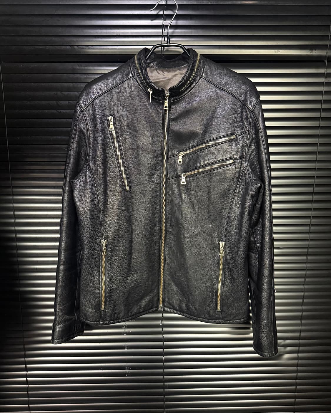 버디 옴므 염소 가죽 레더 자켓 지퍼 락시크 고스 펑크 라이더 바이커 상품이미지2