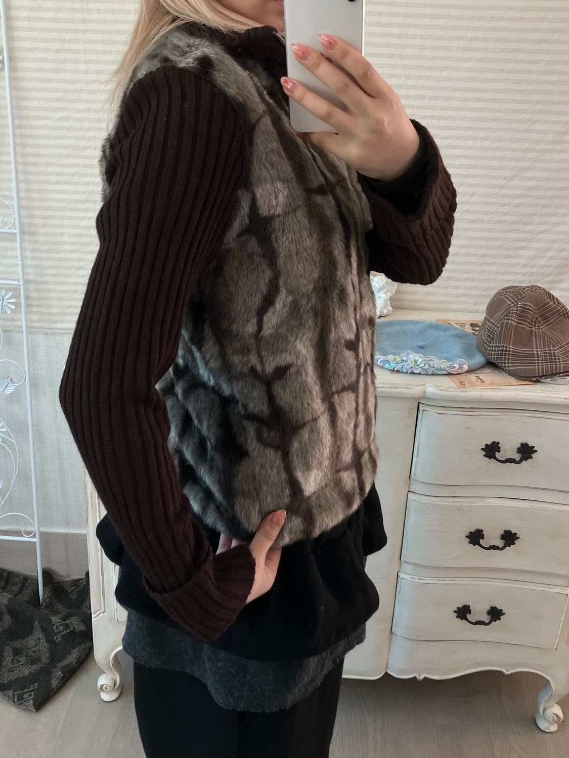 jpn vintage 브라운 민트 퍼 니트 y2k 스트릿  상품이미지5