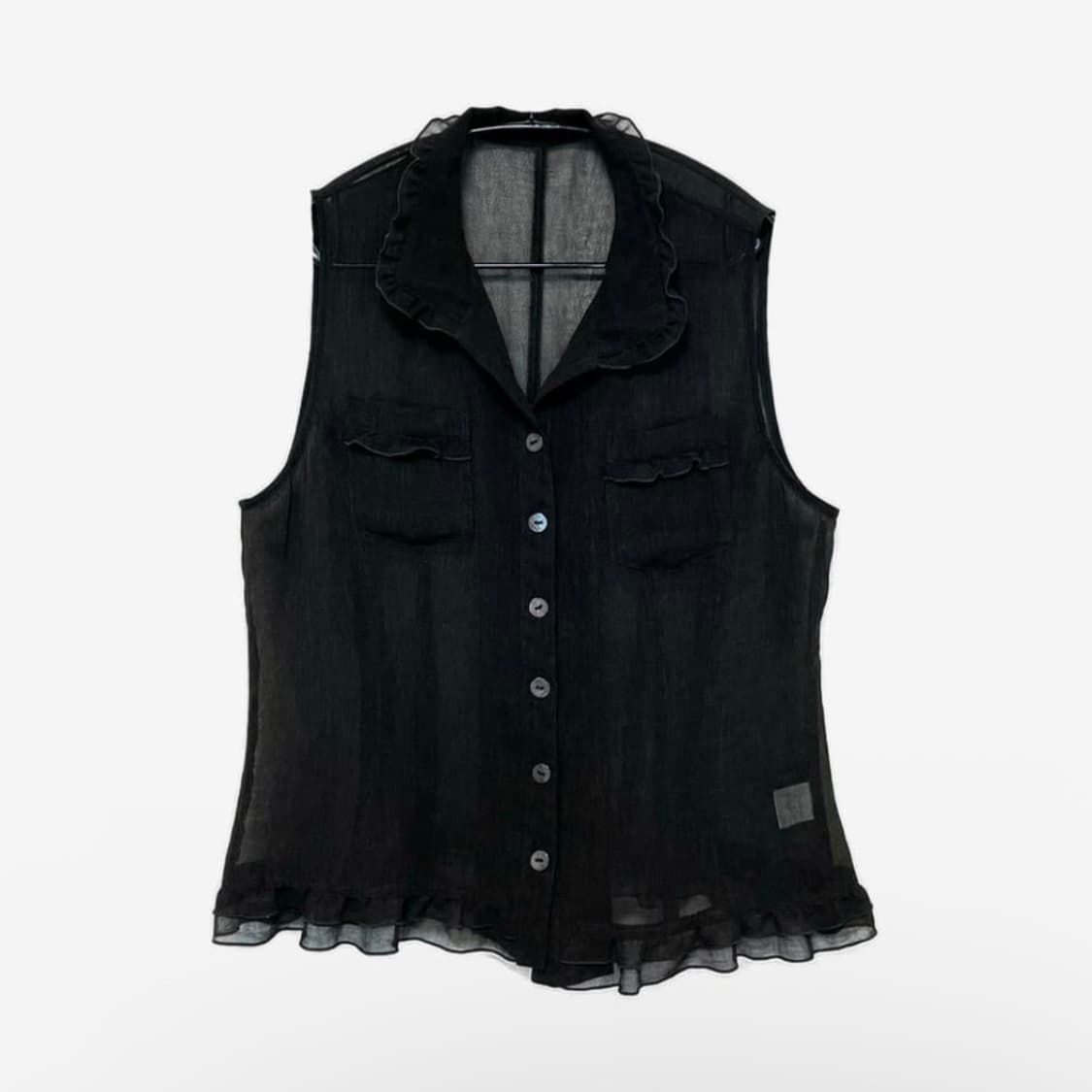 Ruffle Detail Sheer Vest - Dark Brown 상품이미지1