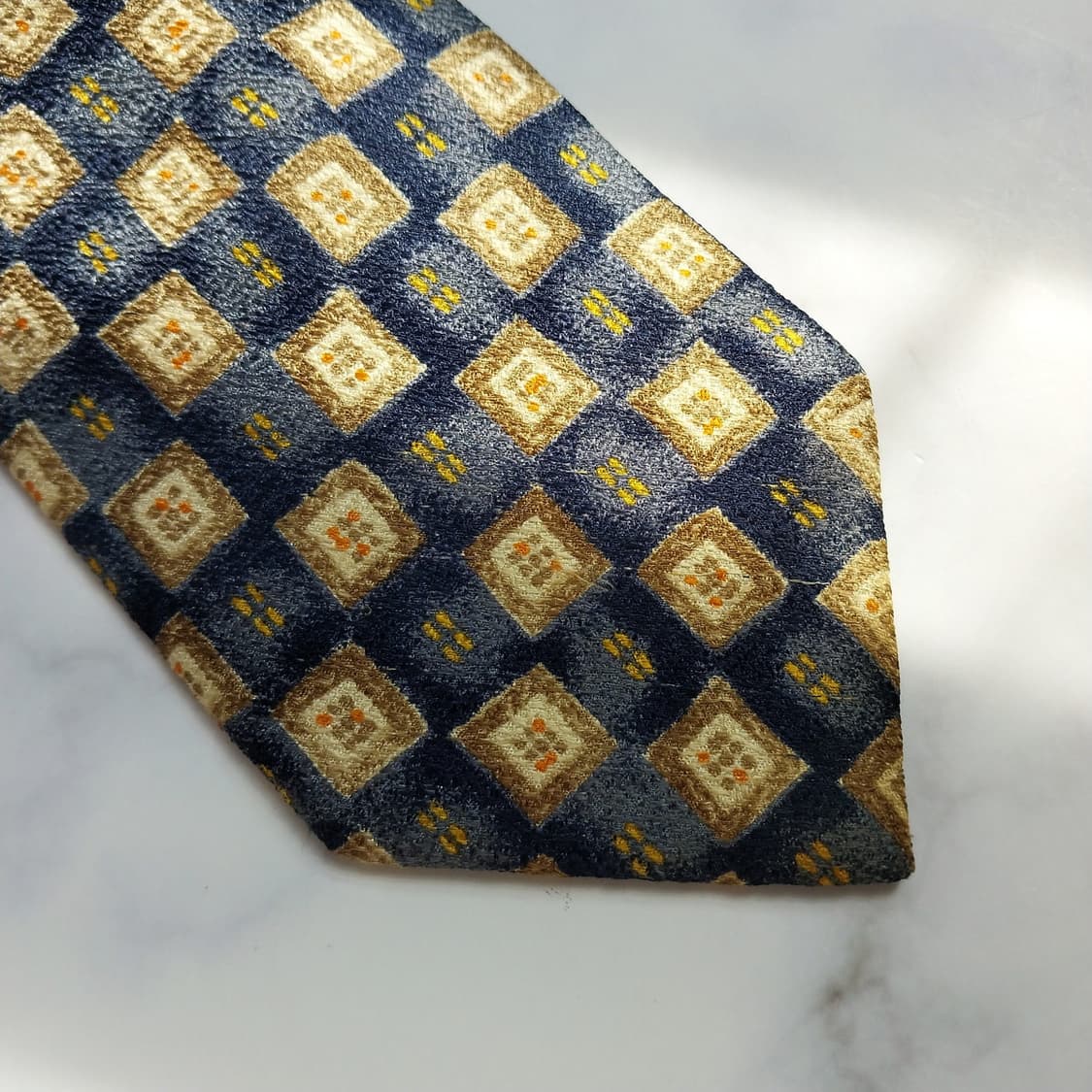 니나리치 실크 네이비&브라운 스퀘어 넥타이 8.5cm A~B등급 K914 상품이미지4