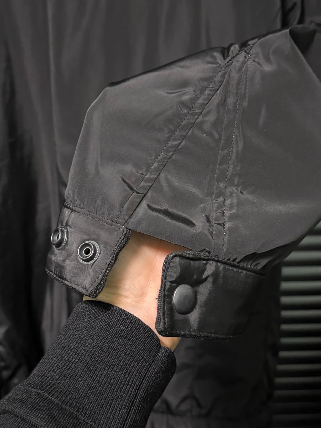DKNY 도나카란 양가죽 레더 나일론 패디드 점퍼 바시티 봄버 라이더 상품이미지7
