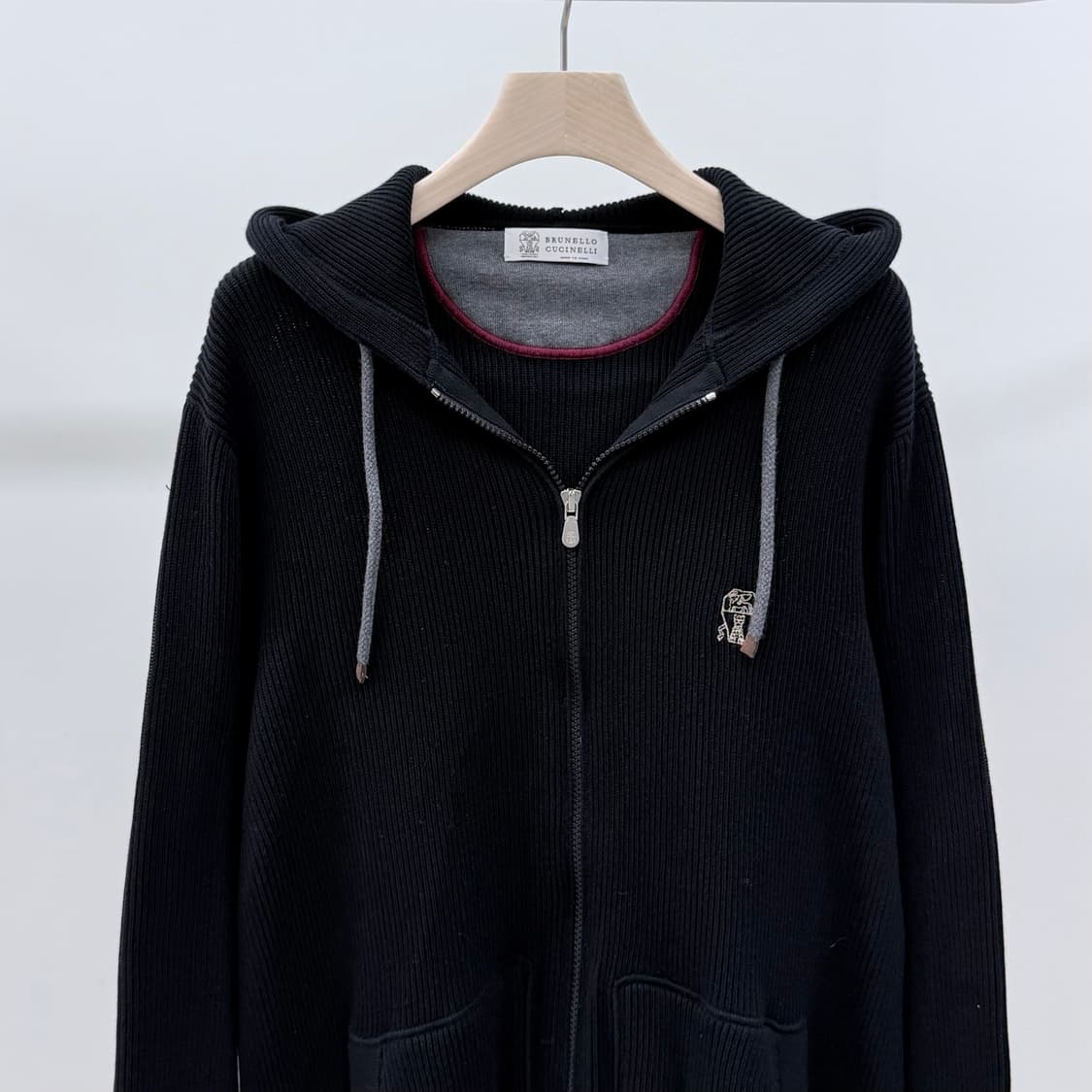 [S급/3XL] 브루넬로 쿠치넬리 니트 후드집업 블랙 상품이미지3