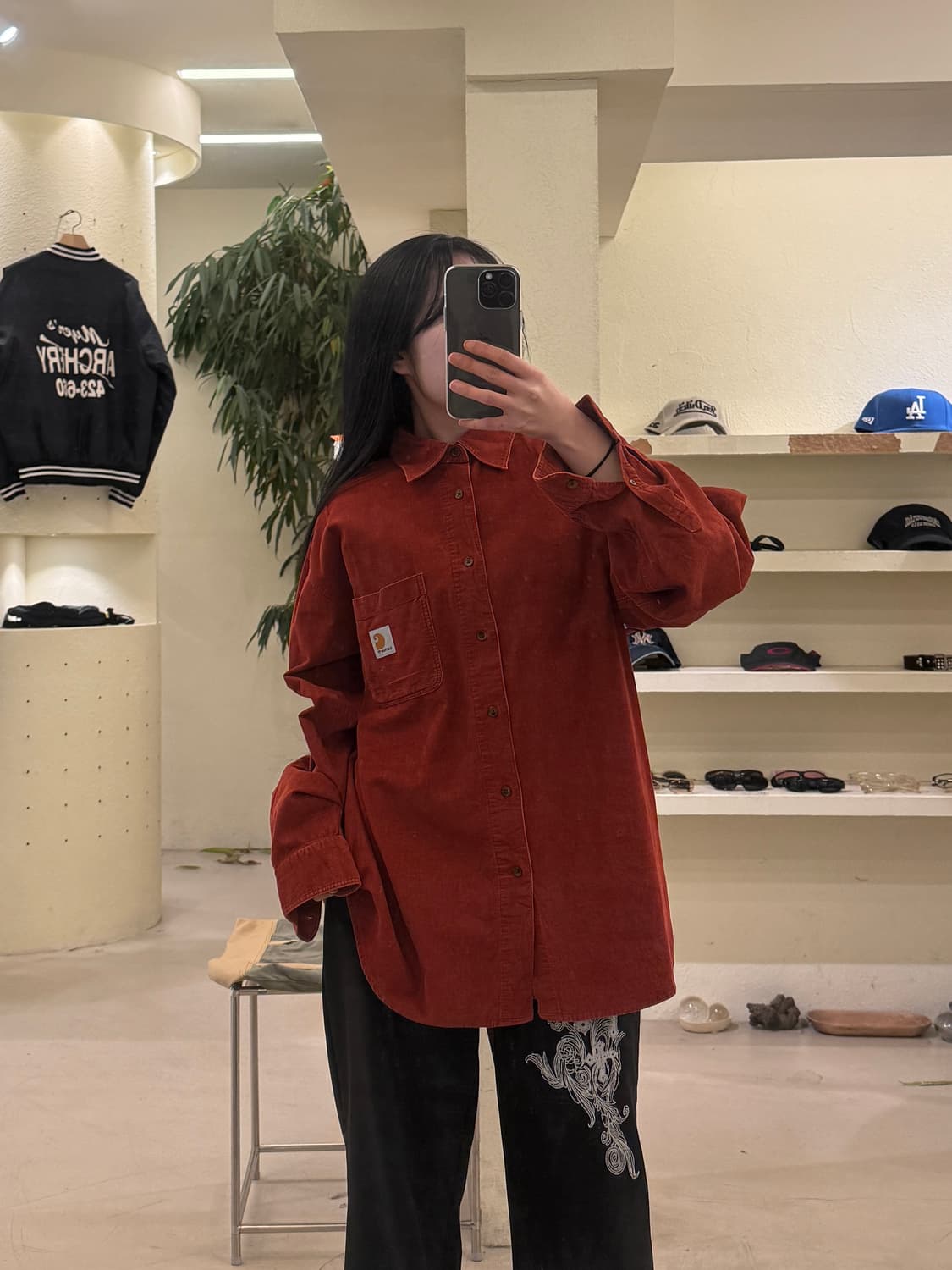 칼하트 코듀로이 워크 셔츠 버건디 U218 상품이미지1