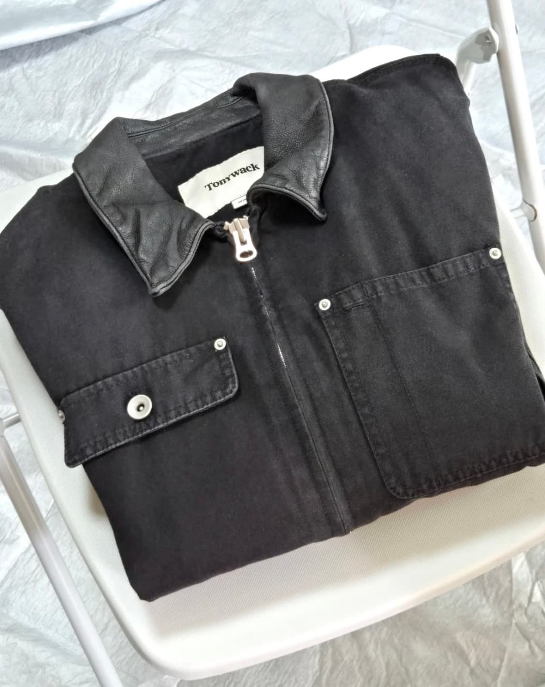 토니웩 레더 카라 워크 자켓 (블랙. M) 상품이미지3