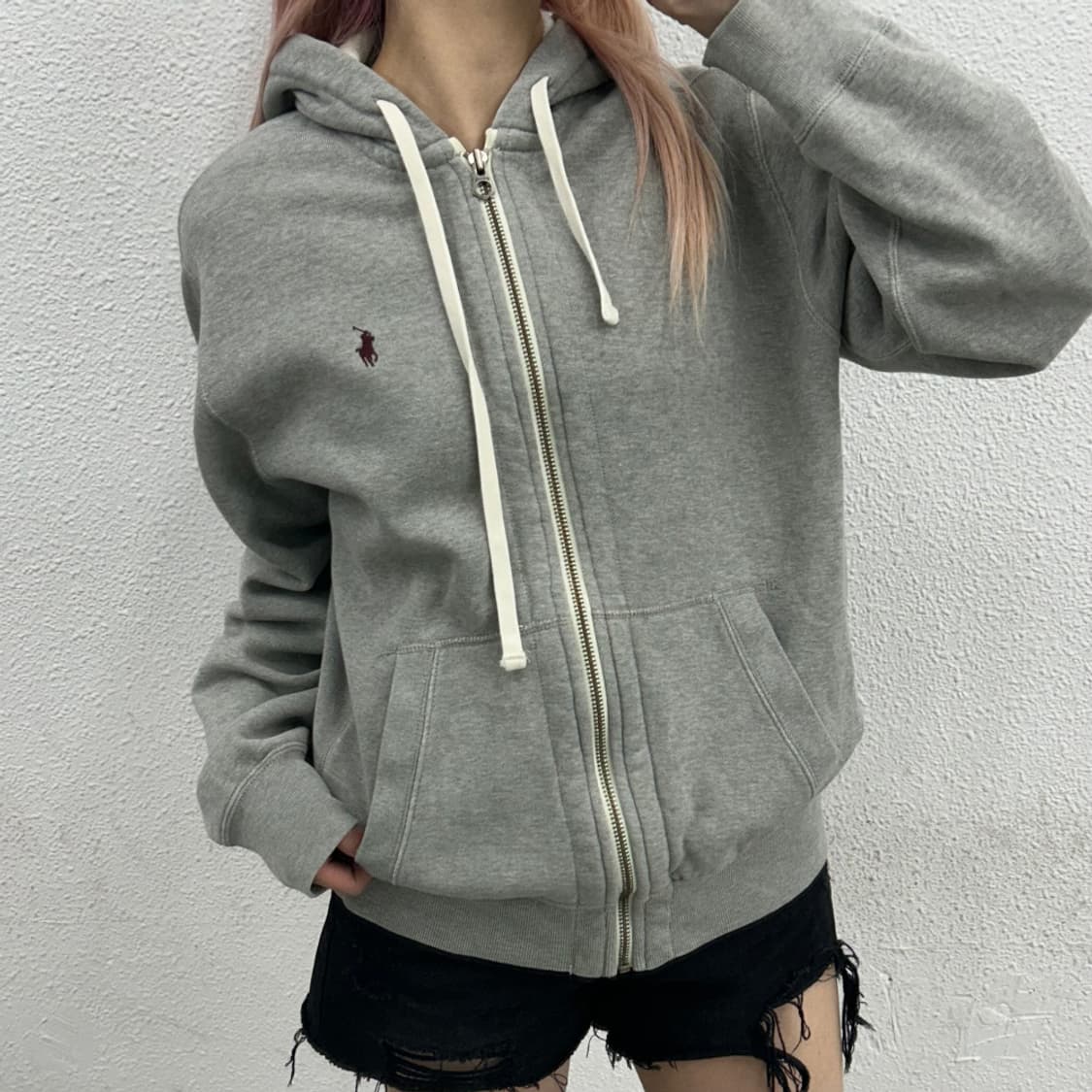 폴로 랄프로렌 버건디포니 그레이 후드집업 L 상품이미지1