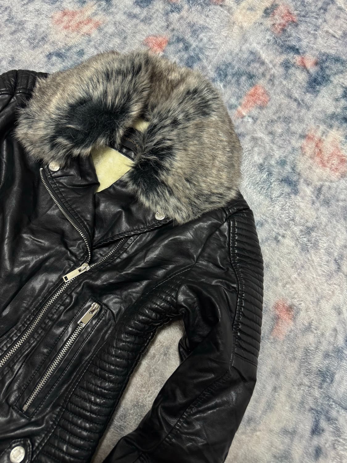 Unknown trimming fur fake leather jacket 상품이미지4