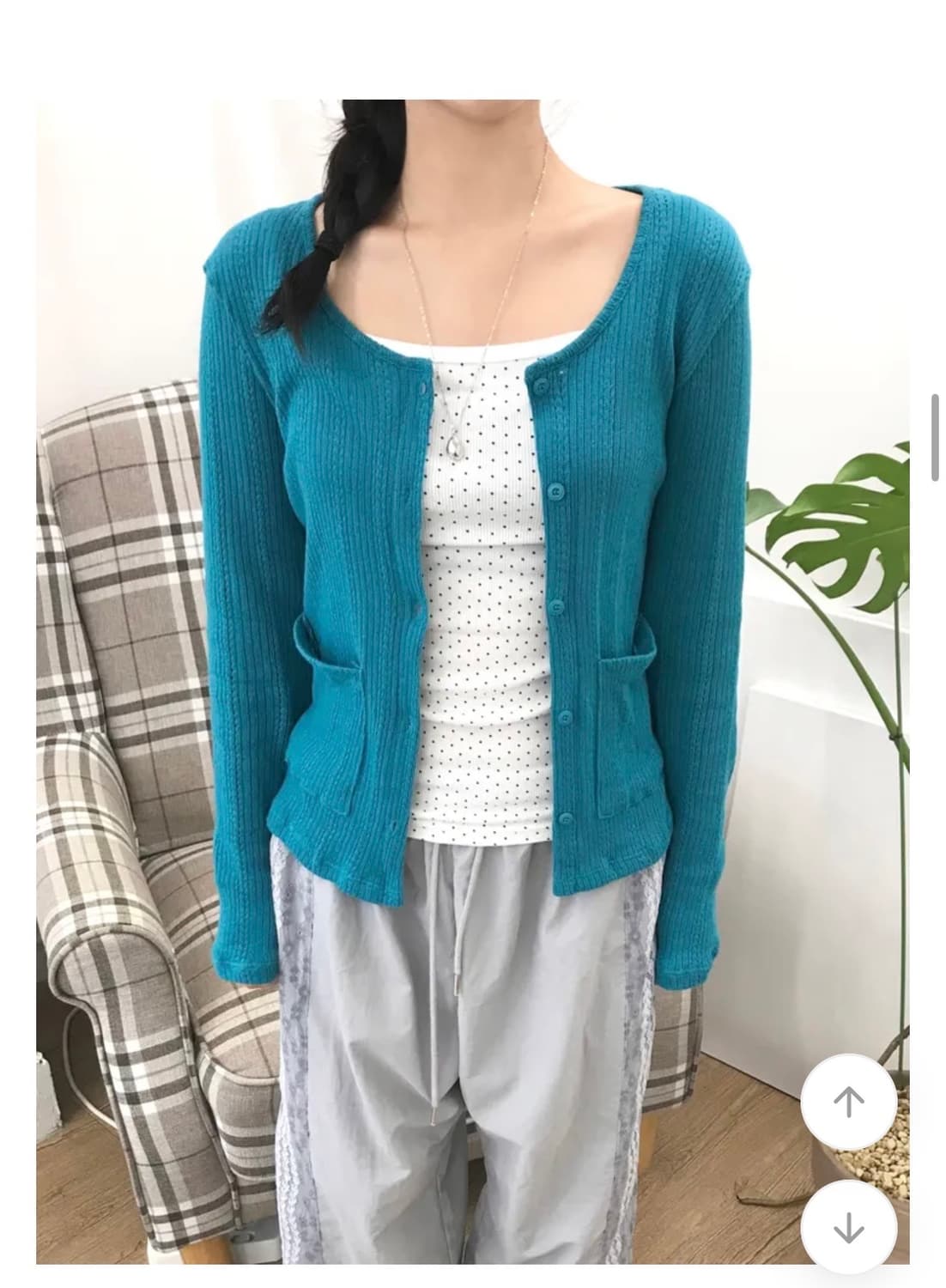 레티 펀칭 블루 라운드 가디건 파랑색 상품이미지3