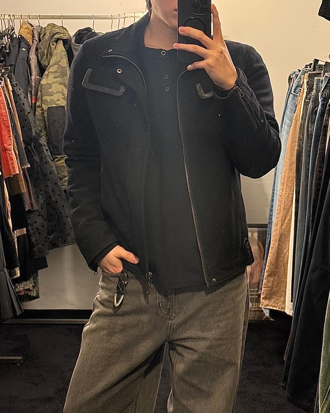 IGNITION 웨스턴 울 숏 집업 코트 집업 블랙 검정 가죽 레더 펑크 상품이미지1