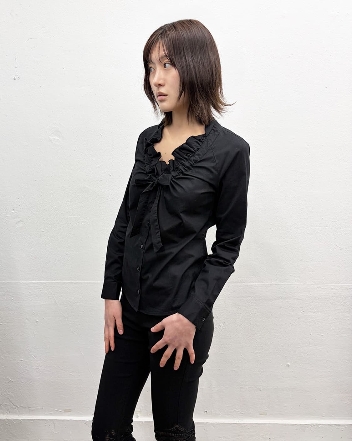 빈티지 러플 보우-타이 셔츠 상품이미지3