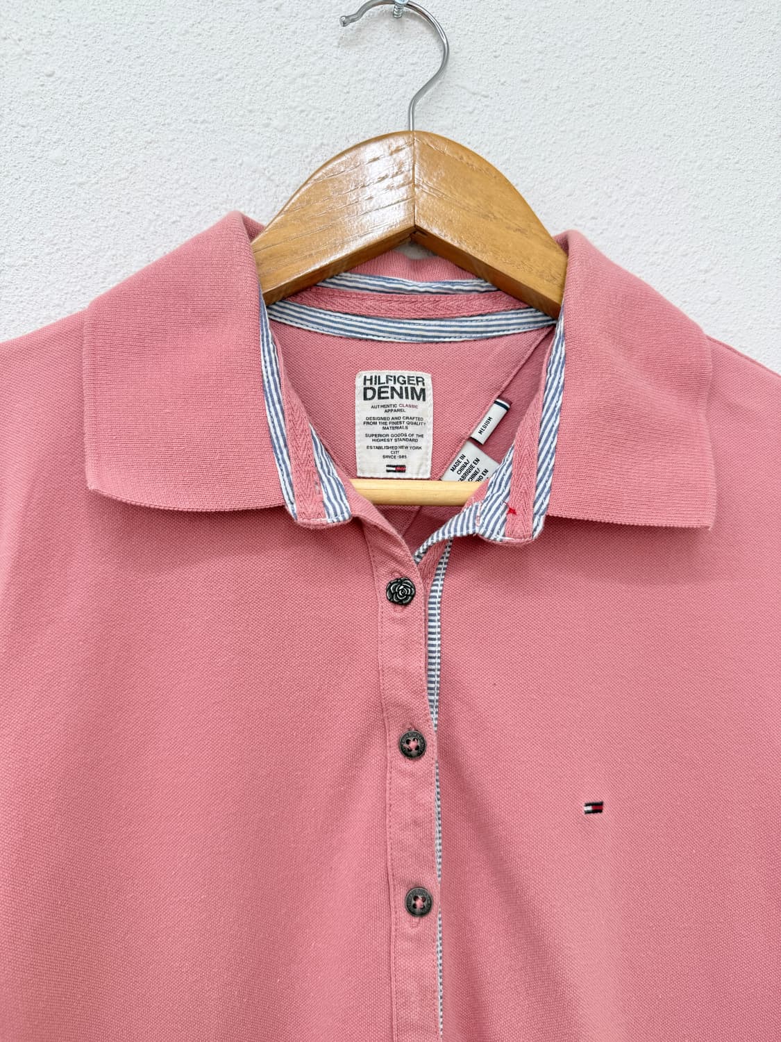 빈티지 타미 힐피거 핑크 하프 단추 카라티 상품이미지3