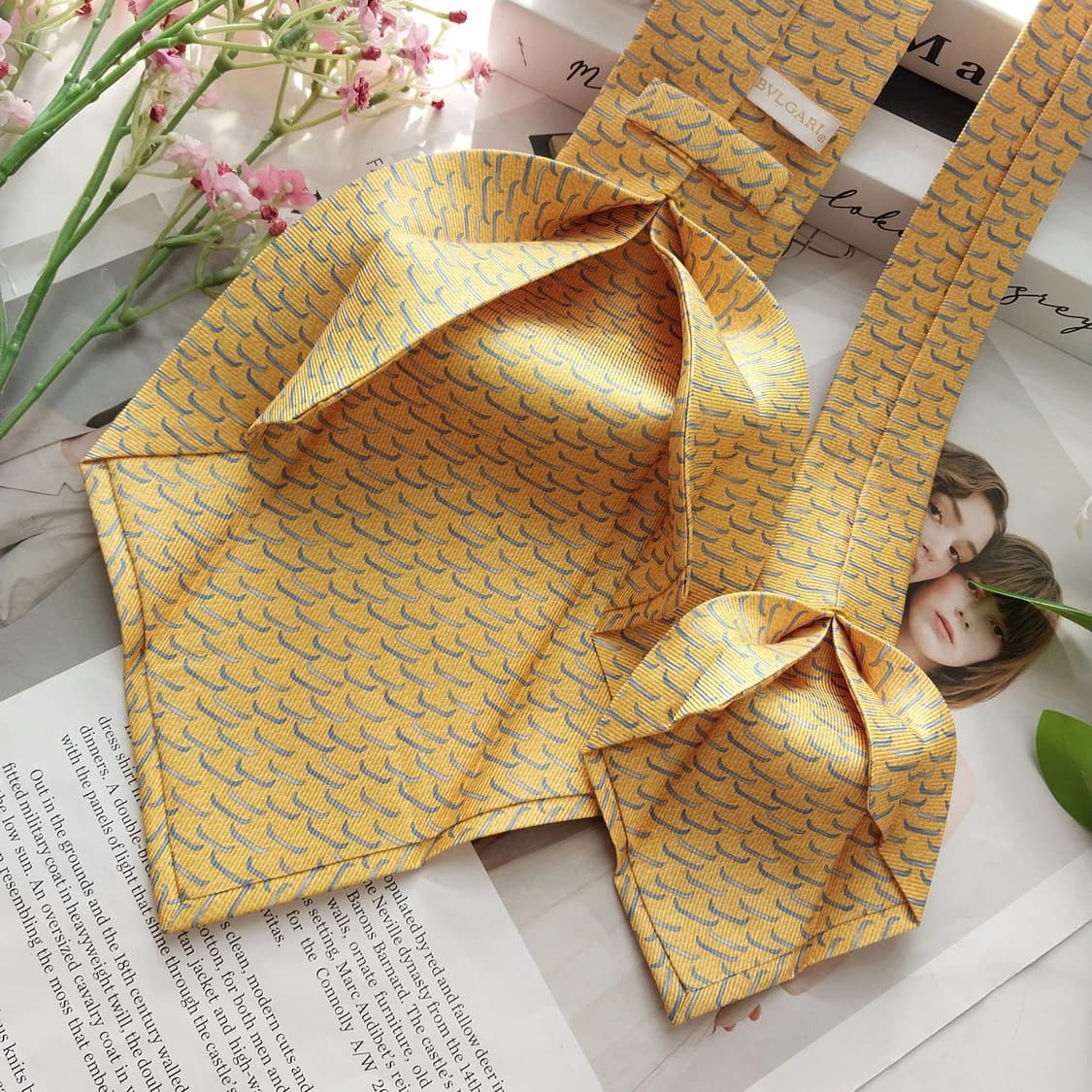 불가리 실크 옐로우 세븐폴드 패턴 넥타이 8.9cm A+등급 K1770
 상품이미지8