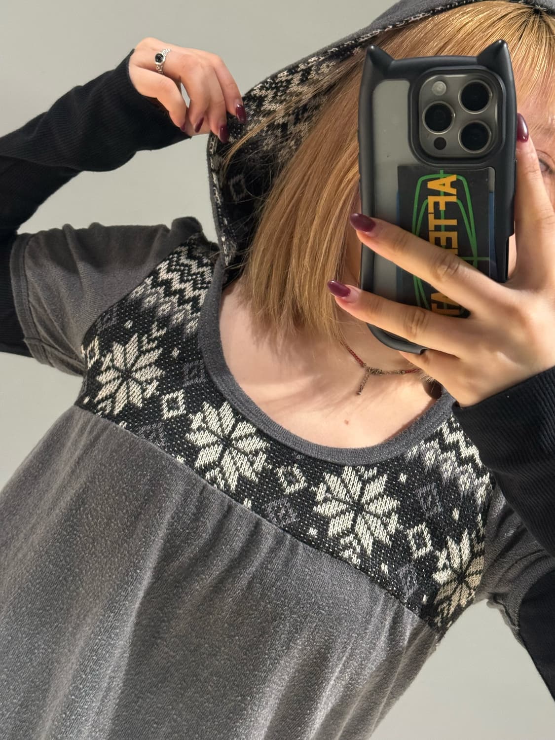 snow pattern pocket point hood top 상품이미지4