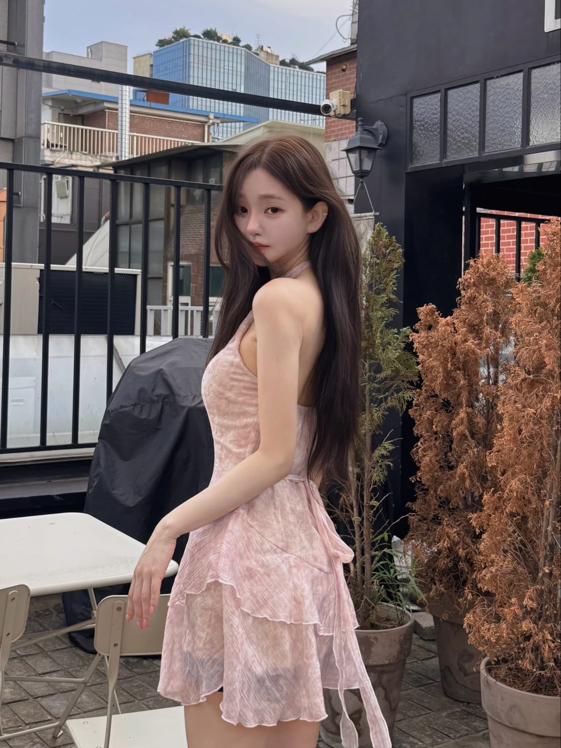 카리나 카인다미 홀터넥 쉬폰 원피스 핑크 s 상품이미지3