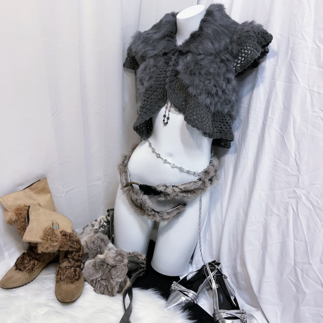 Oriental Knit Cardigan Rabbit Fur Trim 상품이미지1