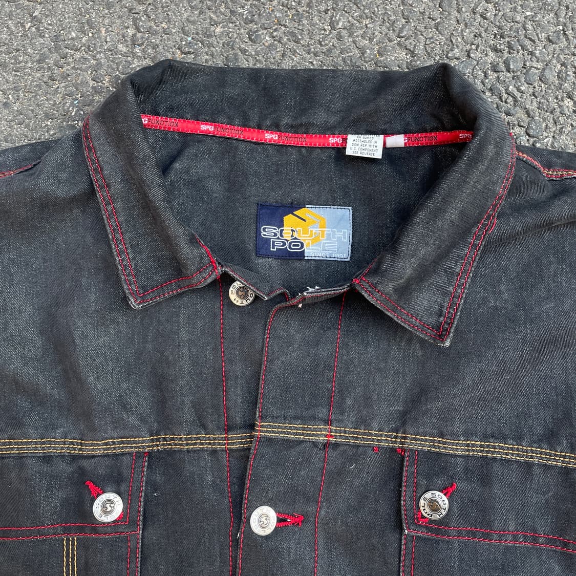 90s 사우스폴 올드스쿨 힙합 스케이터 블랙 스티치 흑청 데님 자켓 XL 상품이미지4