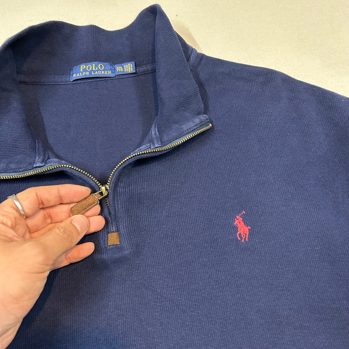 XXL) 폴로 랄프로렌 네이비 반집업 풀오버 코튼 니트 상품이미지4