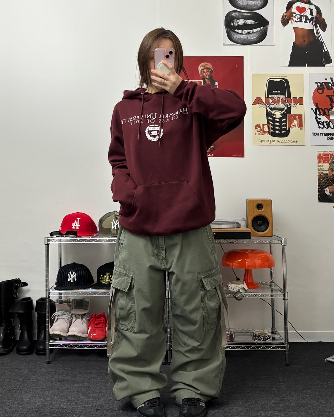 챔피언 00s 하버드 컬리지 버건디 후드티 상품이미지4