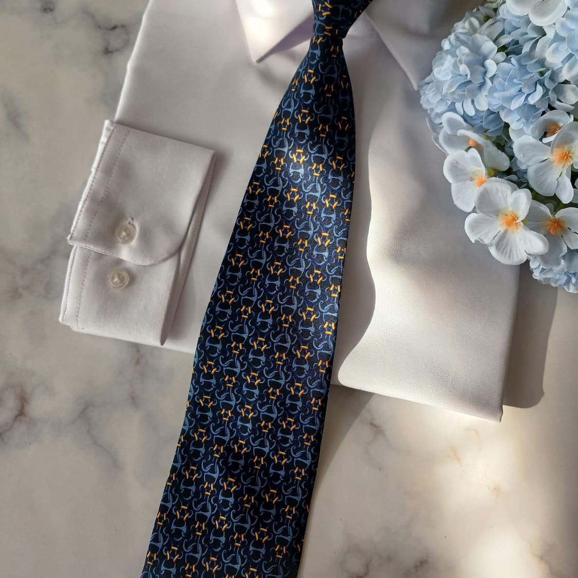 테드라피두스 실크 네이비 기하 패턴 넥타이 9.7cm A등급 A19198 상품이미지5