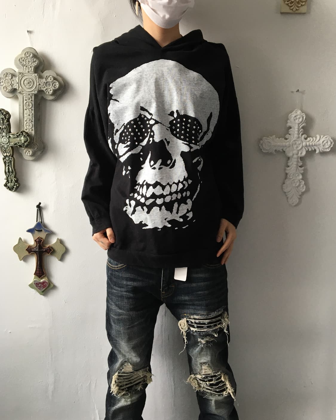 Skulll printing hood 상품이미지1