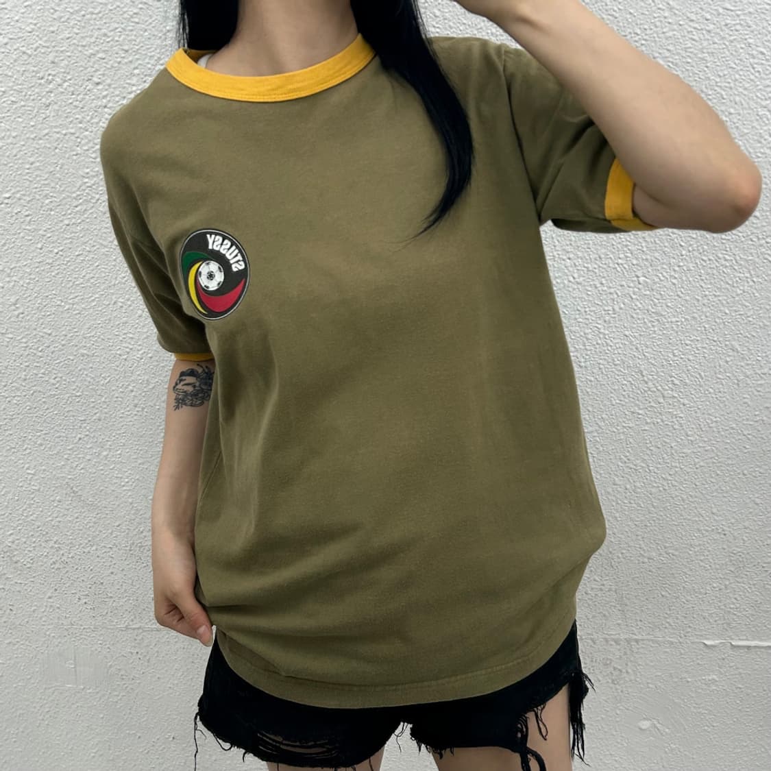 스투시 사커 프린팅 카키 링거티 S 상품이미지1