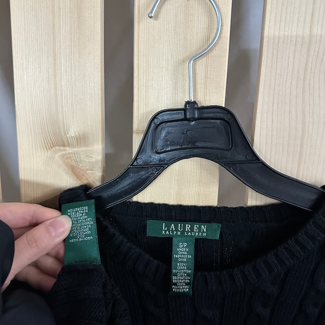 (S) 폴로 랄프로렌 블랙 레더패치 케이블 니트 스웨터 상품이미지5