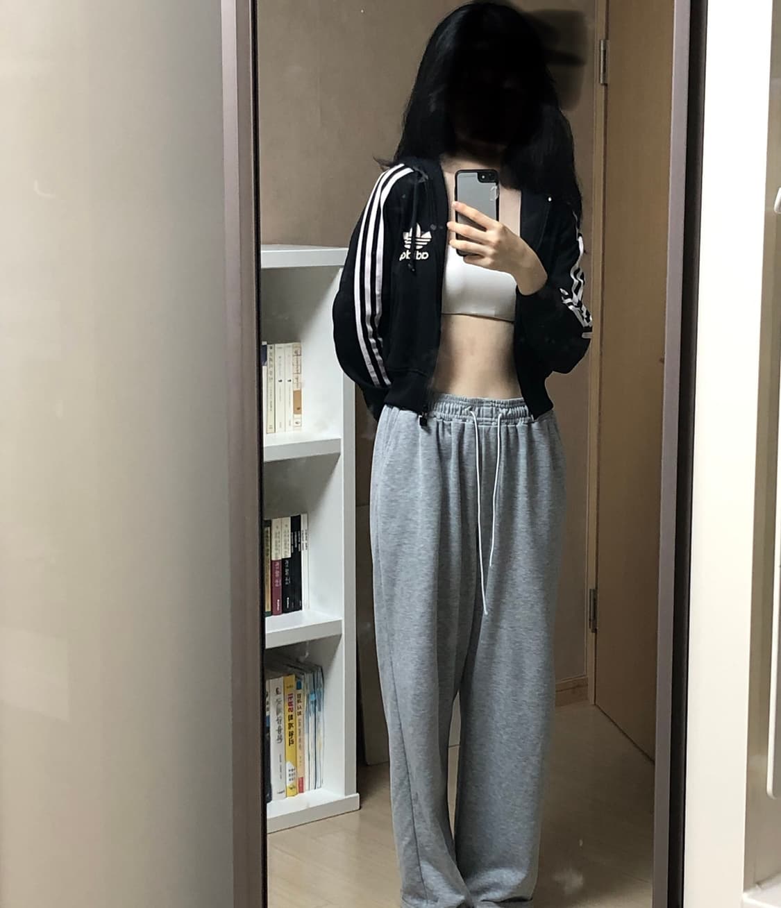 S 빈티지 아디다스 크롭 져지 후드집업 흰검 상품이미지4