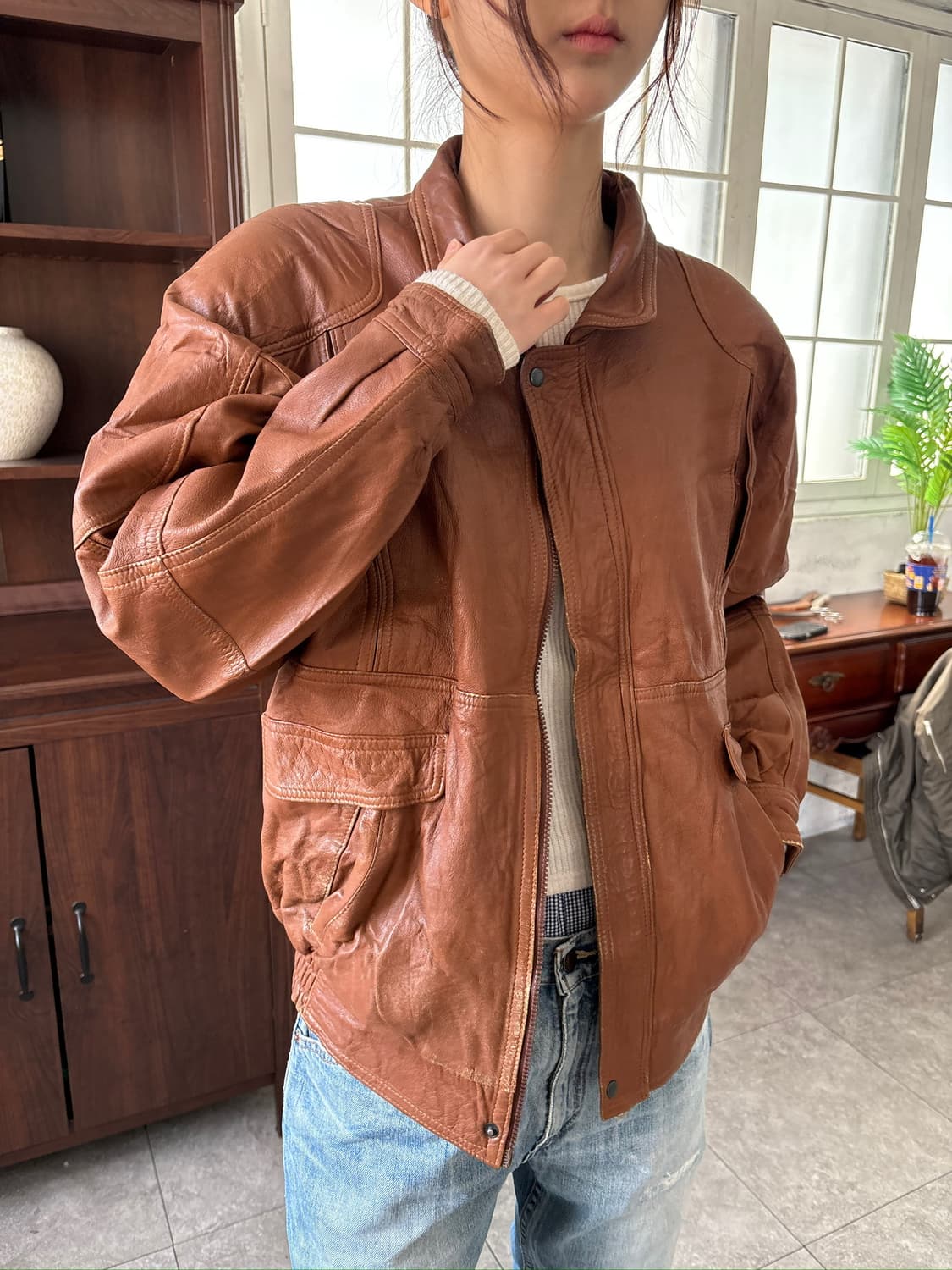 유틸리티 디테일 레더 블루종 자켓 상품이미지1