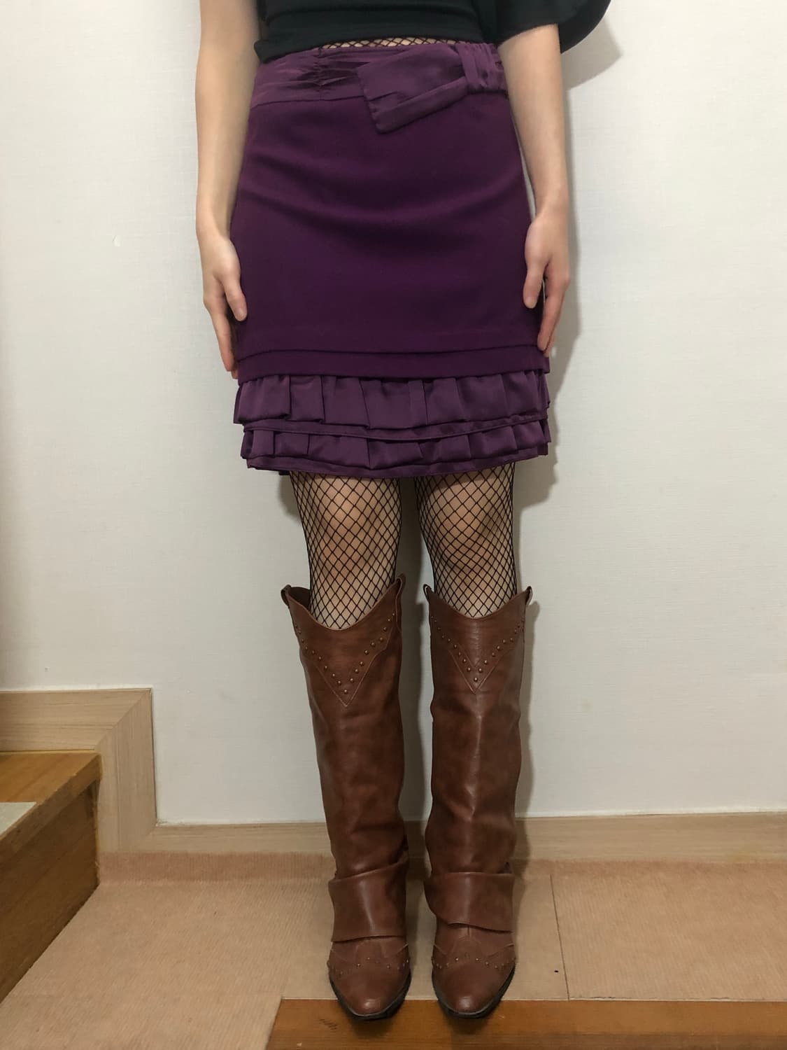 빈티지 퍼플 리본 프릴 스커트 상품이미지4